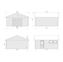 Dessin technique d'une vue de cabane à outils avec dimensions
