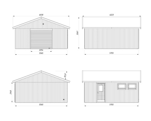 Dessin technique d'une vue de cabane à outils avec dimensions