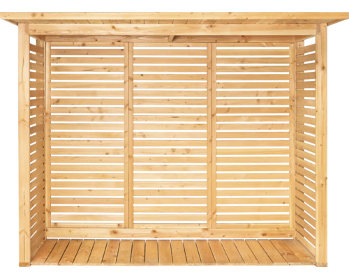 Abri à bois avec parois à lamelles pour l'extérieur