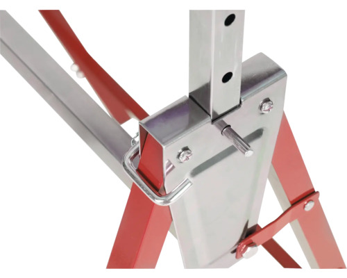 Detailansicht einer verstellbaren Werkbank mit Metallrahmen