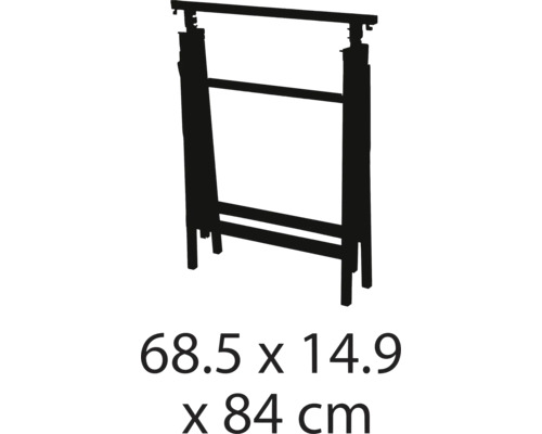 Abmessungen eines Werkbockes 68,5 x 14,9 x 84 Zentimeter