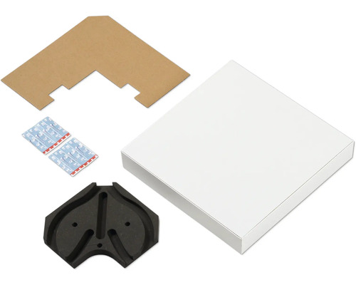 Contenu de l'emballage de l'évier d'angle de cuisine, composé de l'évier, des raccords d'angle et du matériel de fixation