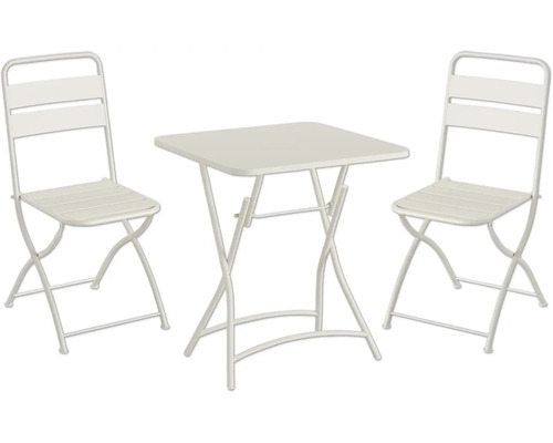 Bistroset Best Freizeitmöbel Breeze 2 -Sitzer 3 tlg. beige Metall Gartengarnitur mit zwei Stühlen und einem quadratischen Tisch aus Metall