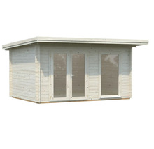 Gartenhaus aus Holz mit Fenstern und Doppeltür