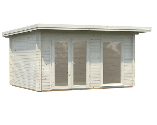 Gartenhaus aus Holz mit Fenstern und Doppeltür