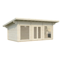 Abri de jardin en bois avec toit plat et fenêtres