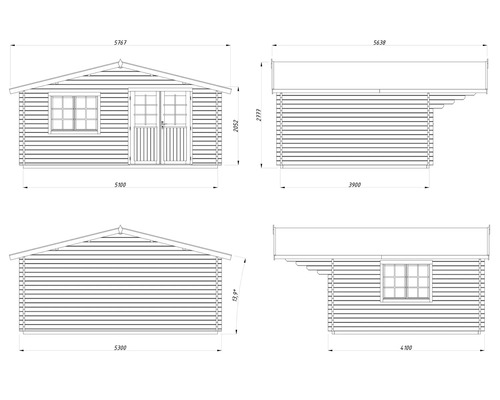 Dessin technique d'une maison de jardin avec cotes.