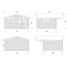 Dessin technique d'une maison de jardin avec dimensions