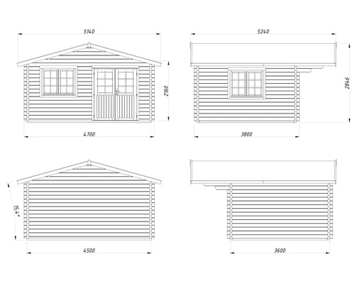 Dessin technique d'une maison de jardin avec dimensions