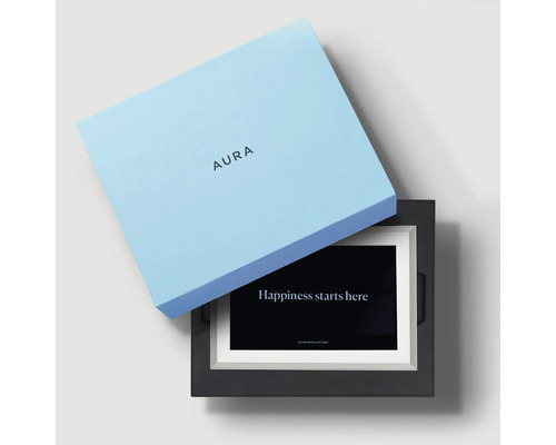 Aura Bilderrahmen mit geöffneter Verpackung