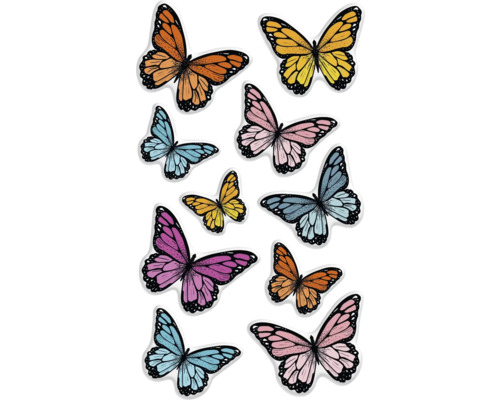 Plusieurs autocollants de papillons colorés