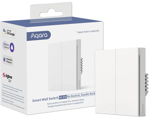 Aqara Smart Wall Switch H1 EU sans neutre, double interrupteur avec support Google Assistant