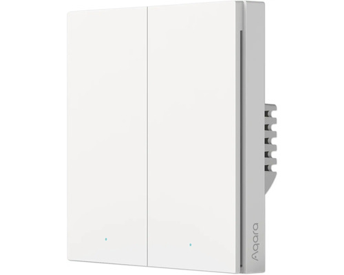 Logo Aqara. Double interrupteur mural pour le contrôle de la lumière.
