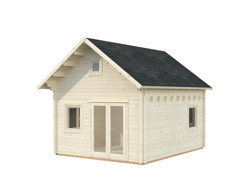 Abri de jardin en bois avec fenêtres et porte double