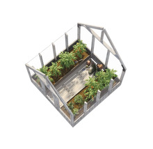 Serre avec plantes et accessoires de jardinage