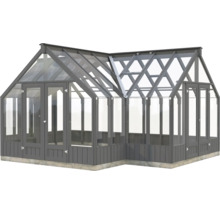 Serre avec façade en verre et cadre en bois