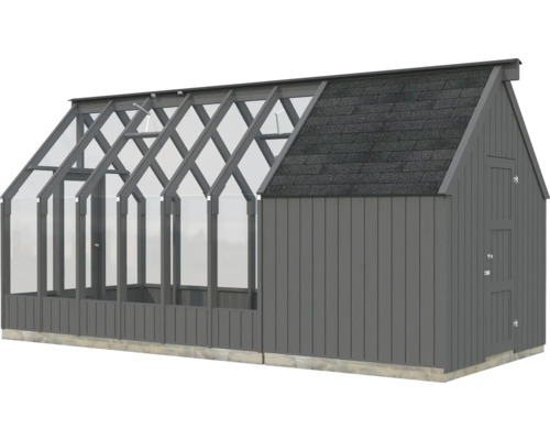 Serre avec extension en bois et verre