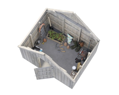 Gartenschuppen mit Gartengeräten und Zubehör