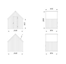 Technische Zeichnung eines Gartenhauses mit Maßen