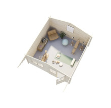 Ansicht von oben: Gartenhaus als Fitnessraum mit Geräten und Sitzgelegenheiten