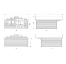Schéma technique d'un abri de jardin avec dimensions