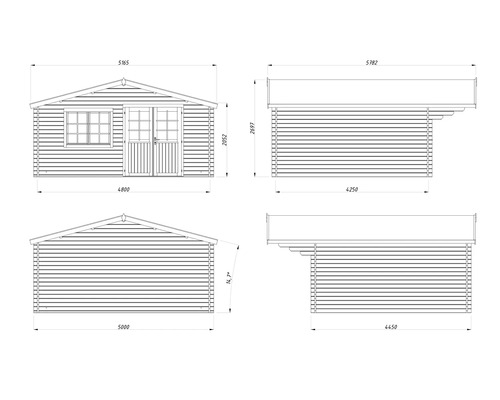 Schéma technique d'un abri de jardin avec dimensions