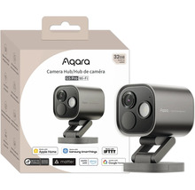 Aqara Camera Hub G5 Pro mit WLAN Funktion und der Information, dass das Produkt mit Apple Home, Samsung SmartThings, IFTTT, Google Home und Alexa funktioniert.