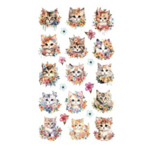 Planche d'autocollants avec motifs de chats et décorations florales