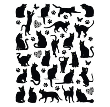 Illustration de silhouettes de chats, d’empreintes de pattes et de papillons