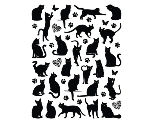 Illustration de silhouettes de chats, d’empreintes de pattes et de papillons