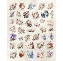 Image de différents bouquets de fleurs avec des roses, de la lavande et des crocus.