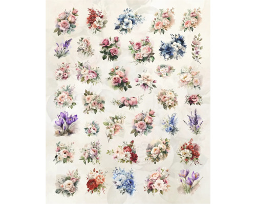 Image de différents bouquets de fleurs avec des roses, de la lavande et des crocus.