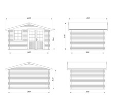 Dessin technique d'un abri de jardin avec dimensions
