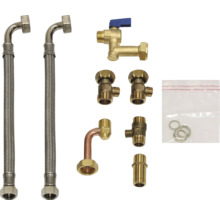 Anschlussgarnitur mit Eckventilen, flexiblen Schläuchen und Dichtungen