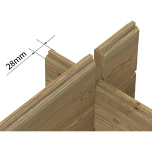 Detailansicht Holzkonstruktion mit Angabe der Stärke von 28 mm