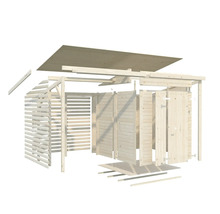 Schéma éclaté d'un abri de jardin en bois pour le montage