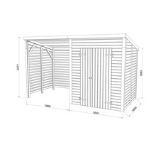Schéma technique d'un abri de jardin avec dimensions