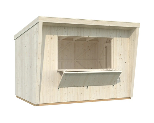 Stand de vente en bois avec comptoir rabattu