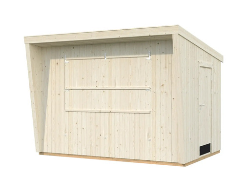 Abri de jardin en bois avec trappe de fenêtre et porte