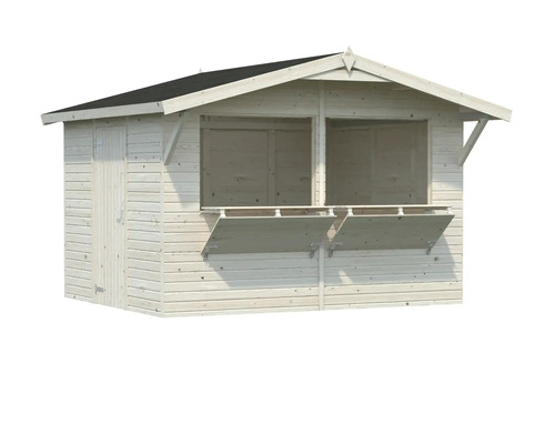 Abri de jardin en bois avec porte et deux volets