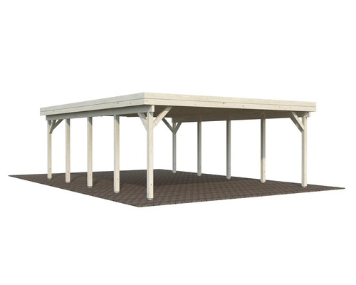 Carport en bois avec toit plat et poteaux de soutien