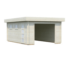 Garage en bois avec toit plat, porte et fenêtres