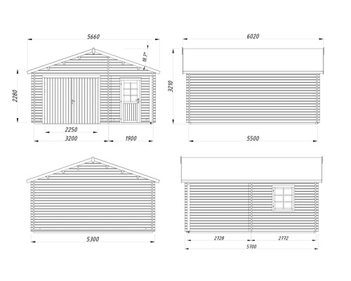 Schéma technique d'un garage en bois avec dimensions.