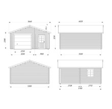 Technische Zeichnung einer Garage mit Maßen.