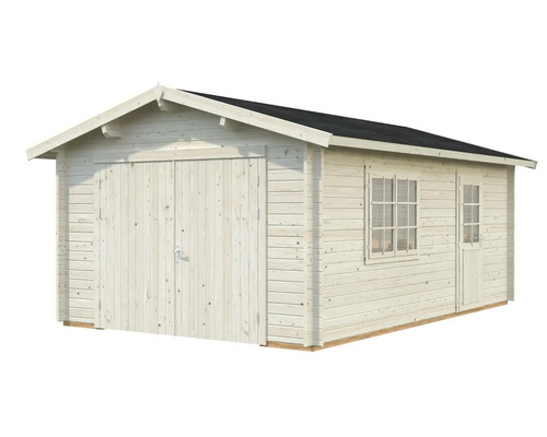 Holzgarage mit Flügeltor, Fenster und Seitentür