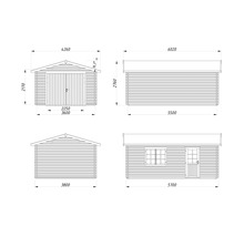 Technische Zeichnung eines Gartenhauses mit Massangaben