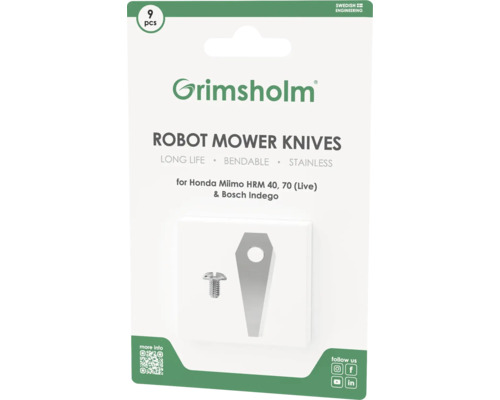 Lames de robot tondeuse Grimsholm, lot de neuf pièces, convient pour Honda Miimo HRM 40, 70 et Bosch Indego