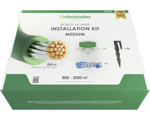 Installationset M für Mähroboter, 200m Grimsholm Installationskit Medium für Rasenroboter mit 200 m Signalkabel, 4 Anschlussklemmen, 4 Kabelverbindern und 300 Heringen