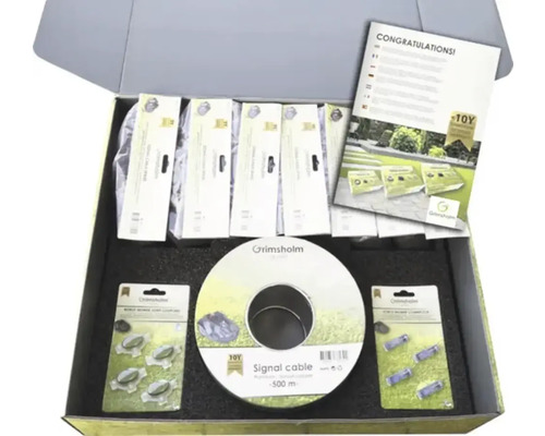 Kit de câbles de signalisation Grimsholm avec connecteurs et accessoires dans un emballage ouvert