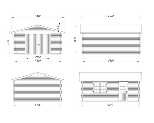 Dessin technique d'un garage en bois avec dimensions